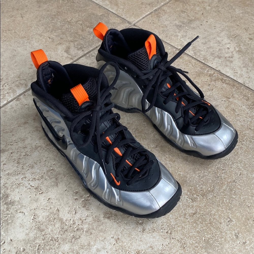 Nike Little Posite Pro Black and Metallic Silver big kid shoes